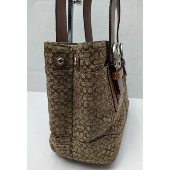 Coach Signature Brown Canvas Leather Trim Double Handle Zipper Tote Bag - Picture 15 of 16